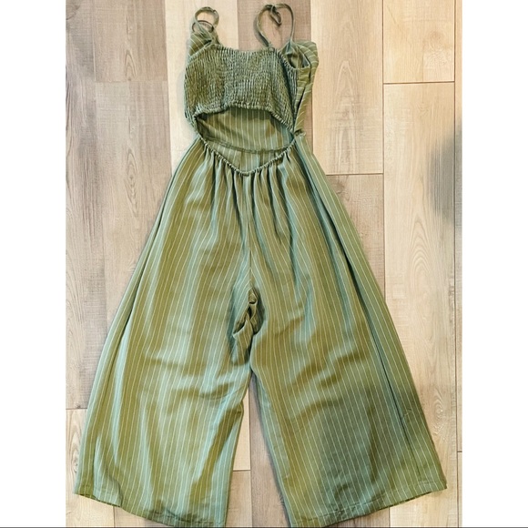 SOLD Flying Tomato Green Striped Sleeveless Wide Leg Open Back - Picture 2 of 7